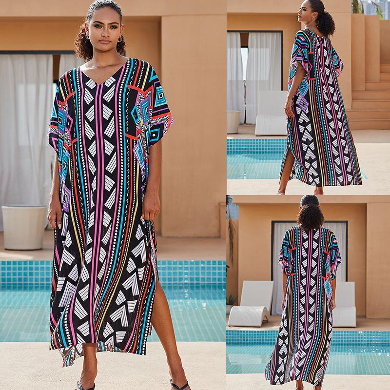 Rabia Gorgeous Print Kaftans One Size Black Bottom
