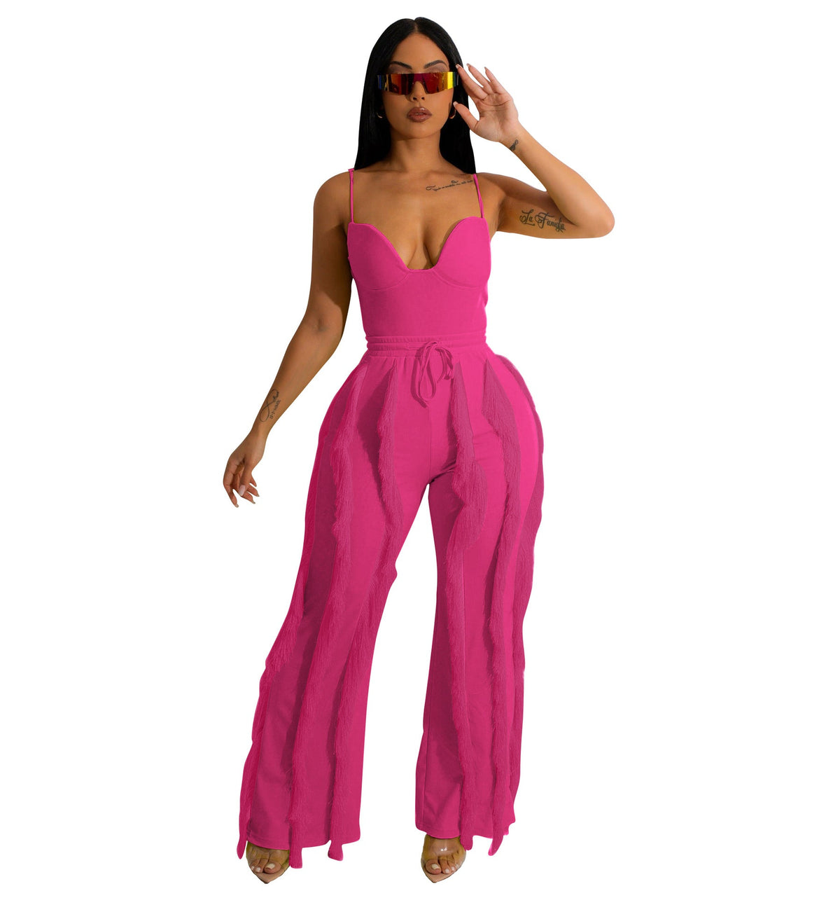 Tassel Lace Sling Jumpsuit Coral Red