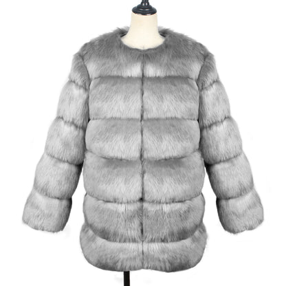 Faux Fur Long Coat Light Gray