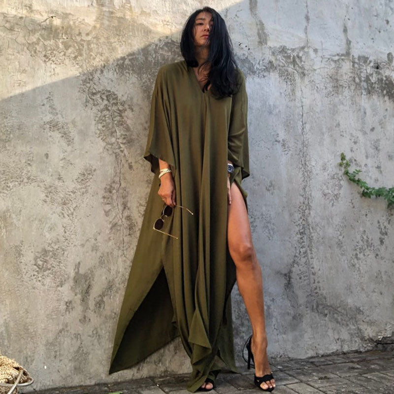 Relax Fit Versatile Solid Color Kaftan One Size Army Green