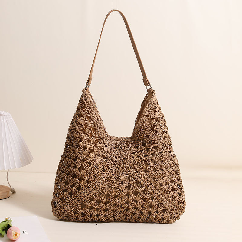 Casual Natural Cotton Shoulder Bag One Size Shaped Grandma Plaid Pure Coffee