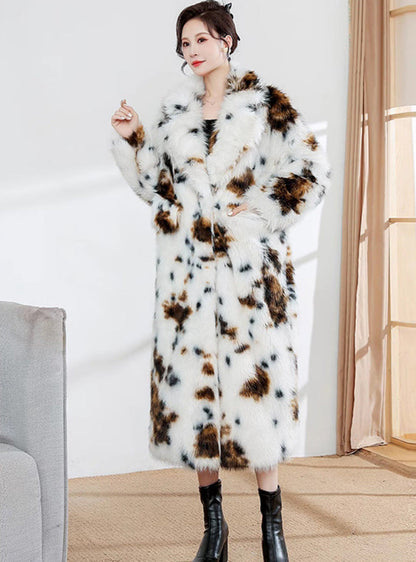 Leopard Print Faux Fur Trench Coat