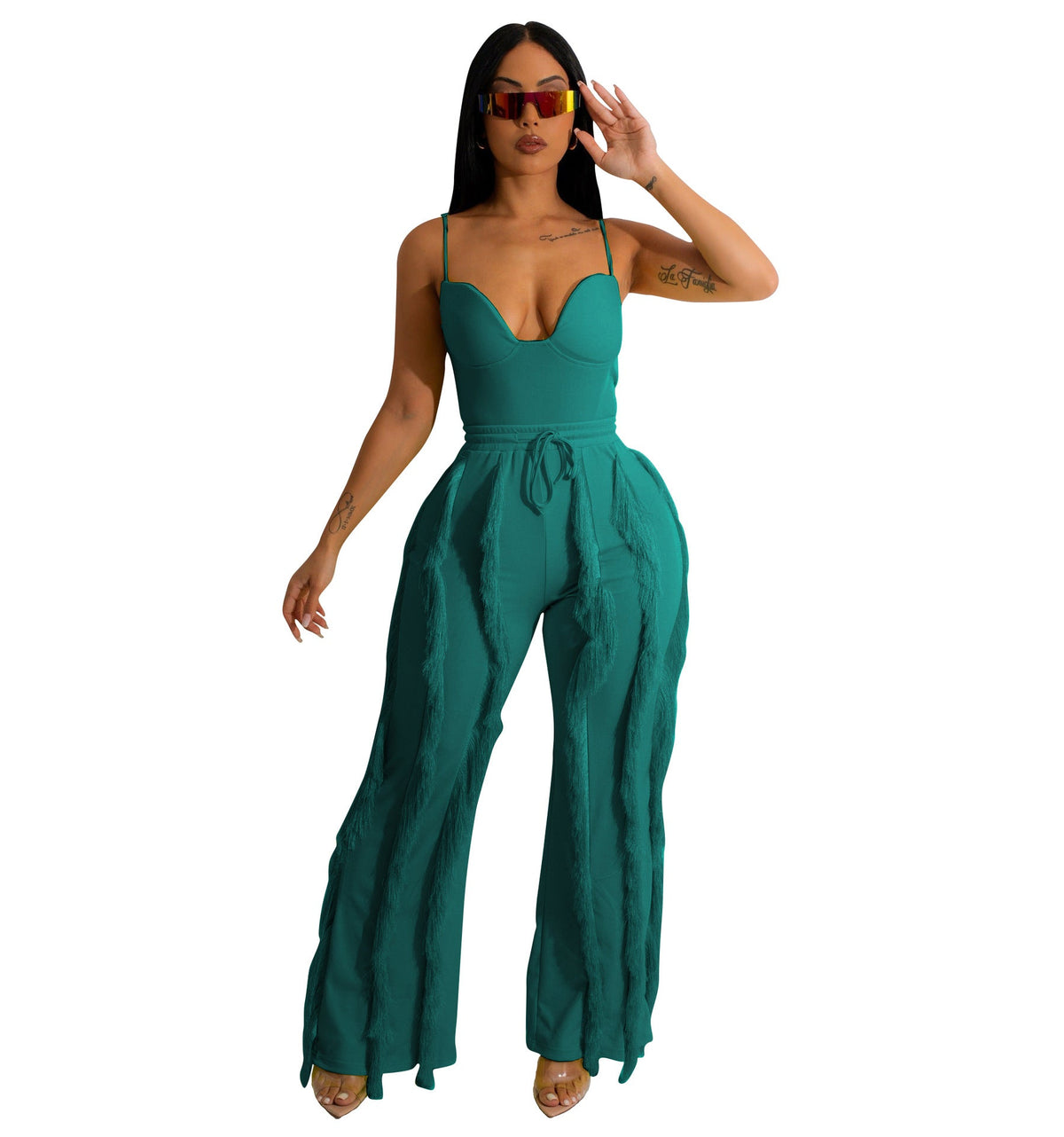 Tassel Lace Sling Jumpsuit Green