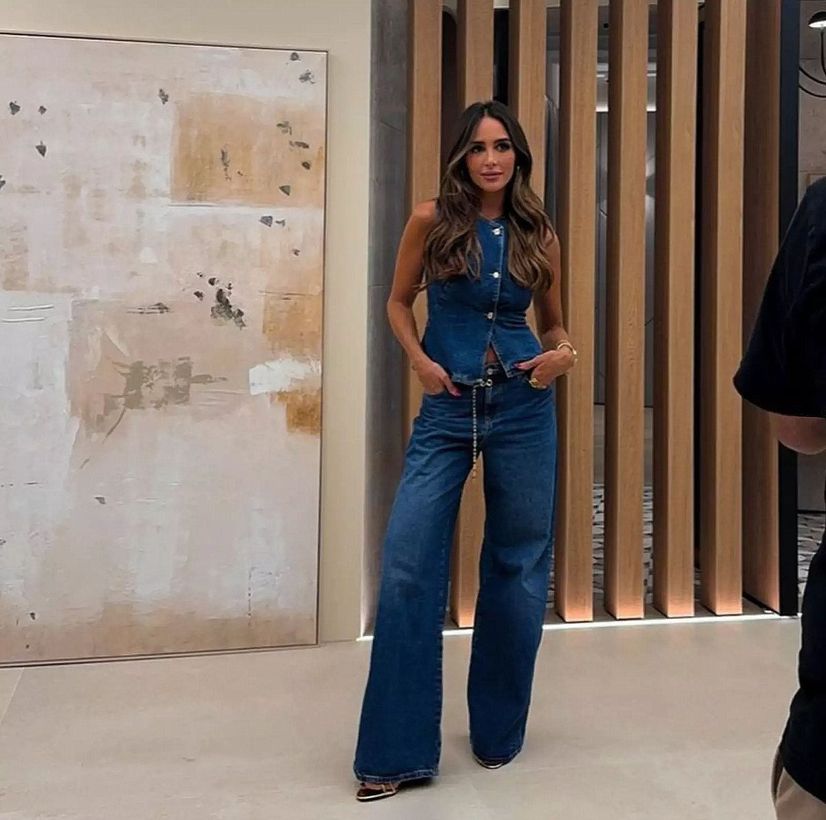 Sleeveless Vest Wide Leg Denim Two Piece Sets Blue Vest Jeans Suit