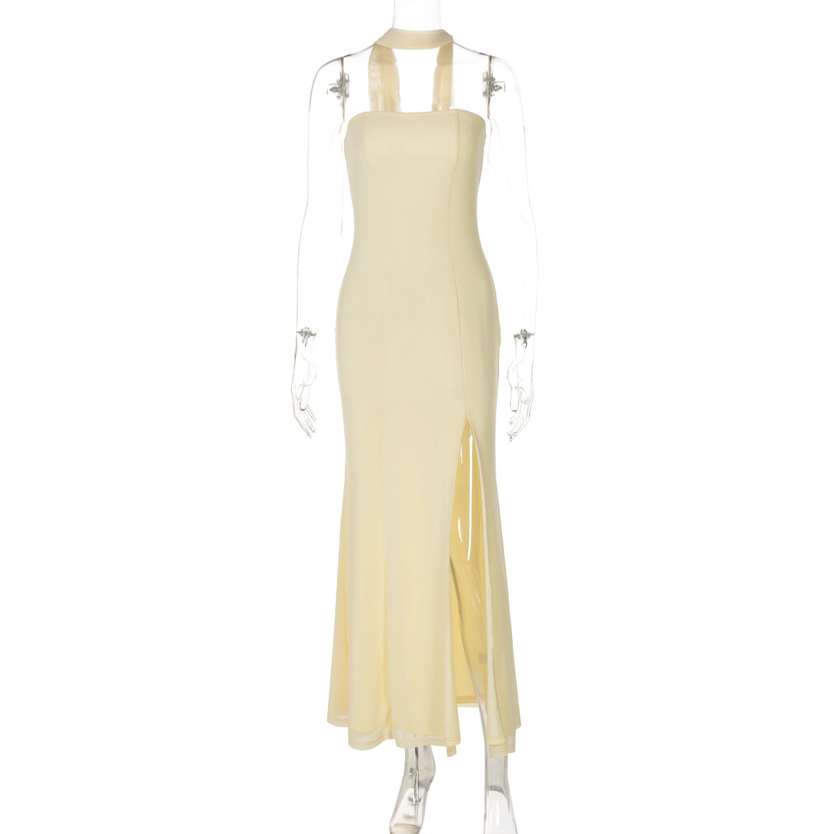 Strapless Sexy HIgh Split Gown Yellow