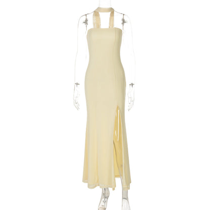 Strapless Sexy HIgh Split Gown Yellow