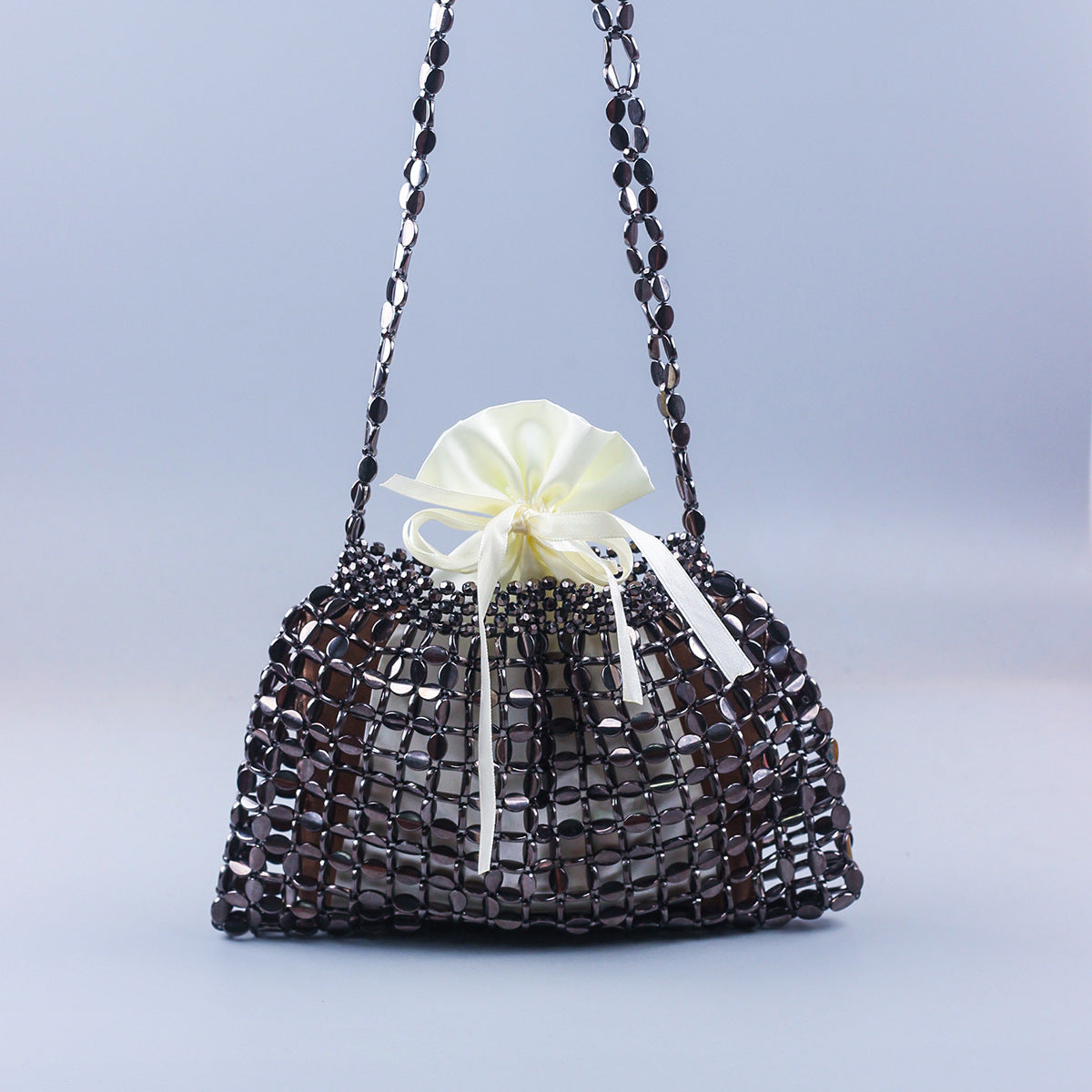 Handmade Silver & Gold Beaded Shoulder Bag One Size Dark Grey