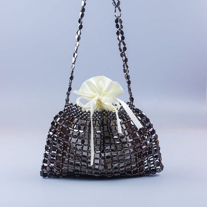Handmade Silver & Gold Beaded Shoulder Bag One Size Dark Grey