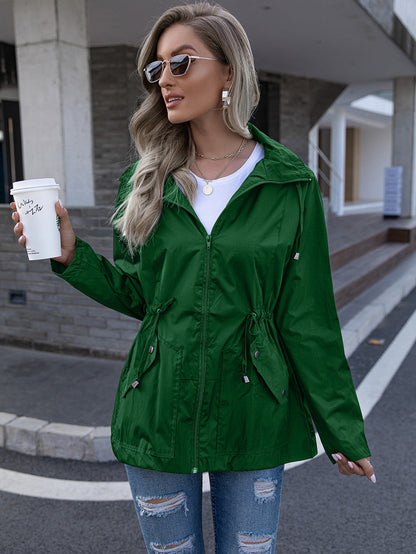 Mesh Breathable Rain Coat Hoodie Army Green