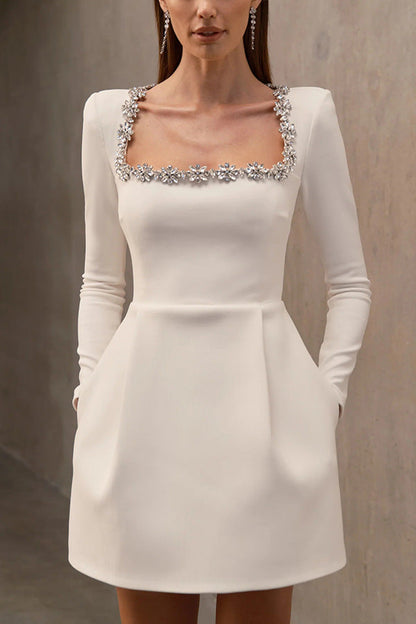 Clidress Diamonds Neck Velet Mini Dress