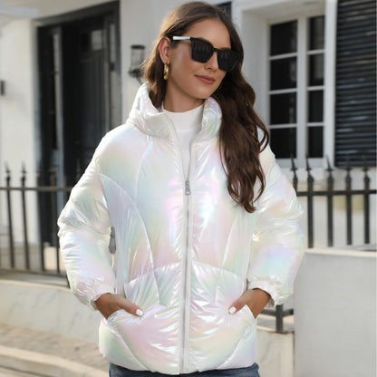 Shiny Hooded Thermal Puffer Jacket White
