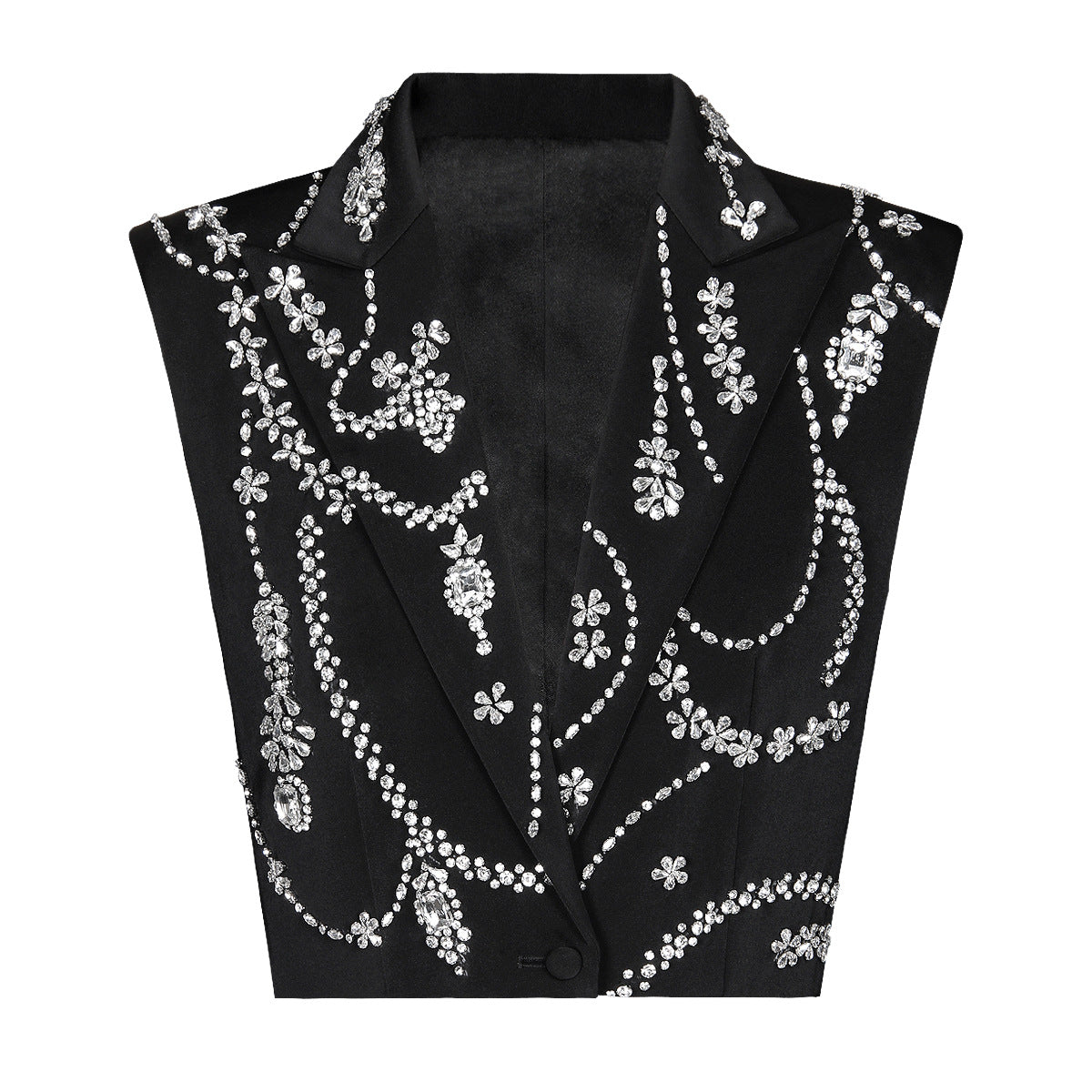 Rhinestone Sleeveless Business Vest Black