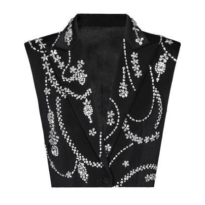 Rhinestone Sleeveless Business Vest Black