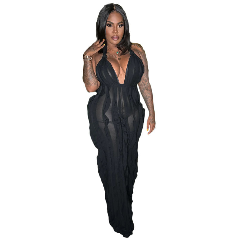 Plunge High Waist Jumpsuit Black