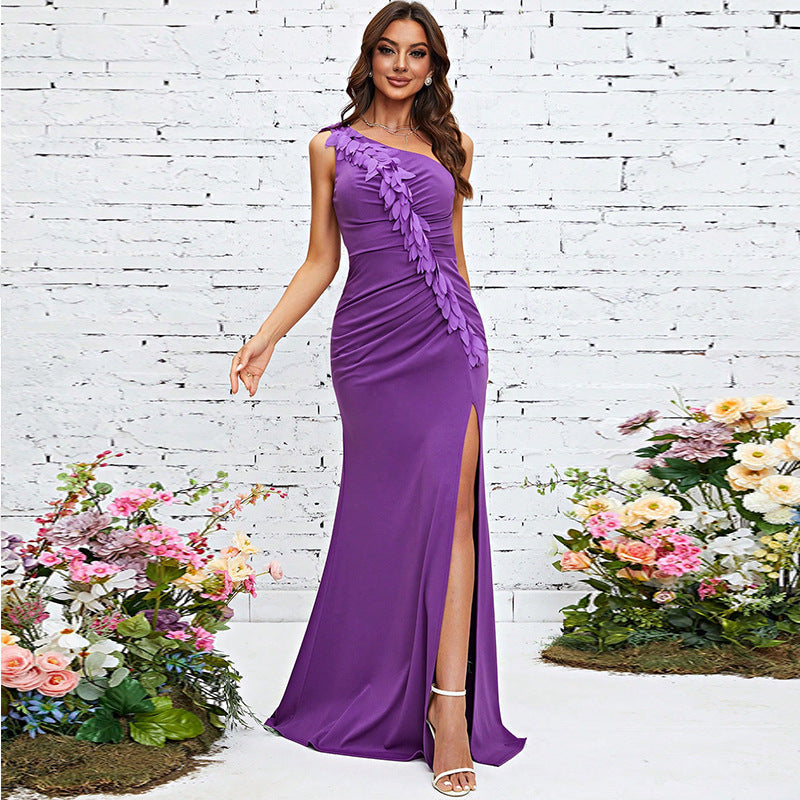 One Shoulder Slim Fit Evening Dress Purple