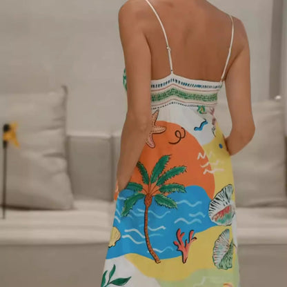 Sleeveless Fun Printed Holiday Dress