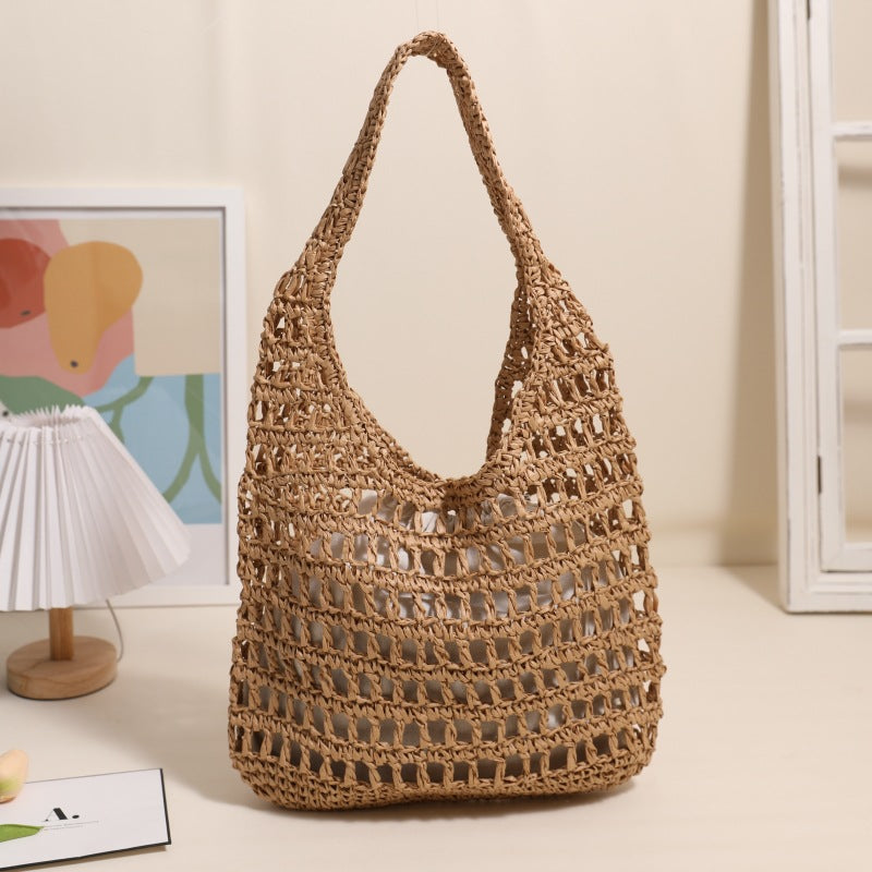 Crochet Handmade Cutout Tote Beach Bag One Size Coffee