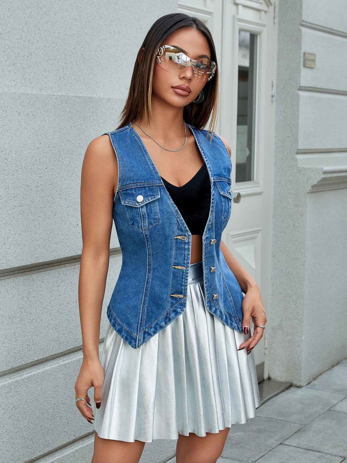 Denim Stitching Waistcoat Vest