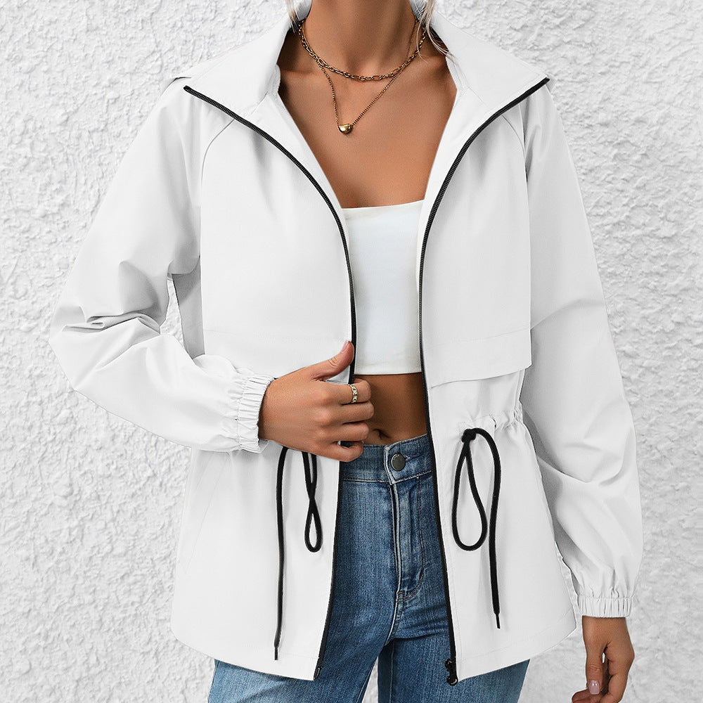 Waterproof Hooded Raincoat Jacket White