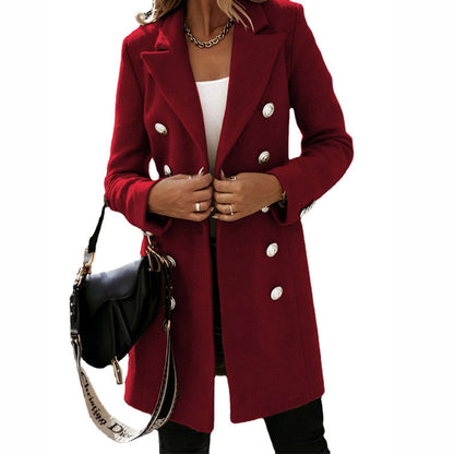 Woolen Long Sleeve Blazer Coat Burgundy