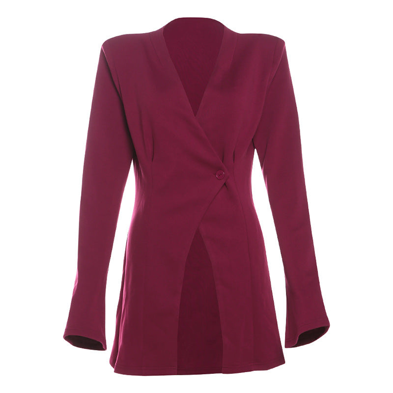 High End Designer Elegant Slim Fit Solid Blazer Burgundy