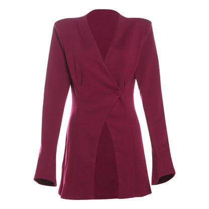 High End Designer Elegant Slim Fit Solid Blazer Burgundy
