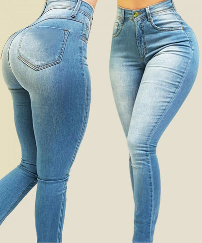 High Waist Stretch Slim Fit Skinny Pants Light Blue