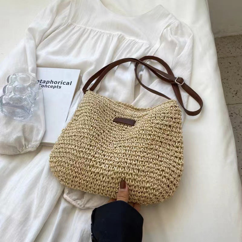 Crossbody Raffia Fibers Bag Versatile One Size Cream