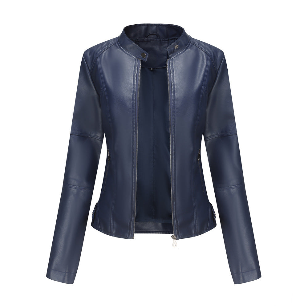 Versatile Slim Biker Jacket Navy Blue