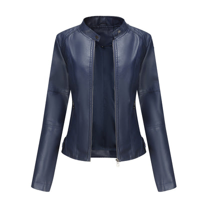 Versatile Slim Biker Jacket Navy Blue