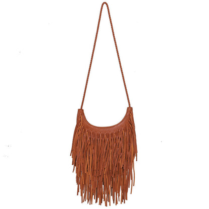 Tassel Bag Soft Leather Handmade Shoulder Messenger Bag One Size Brown