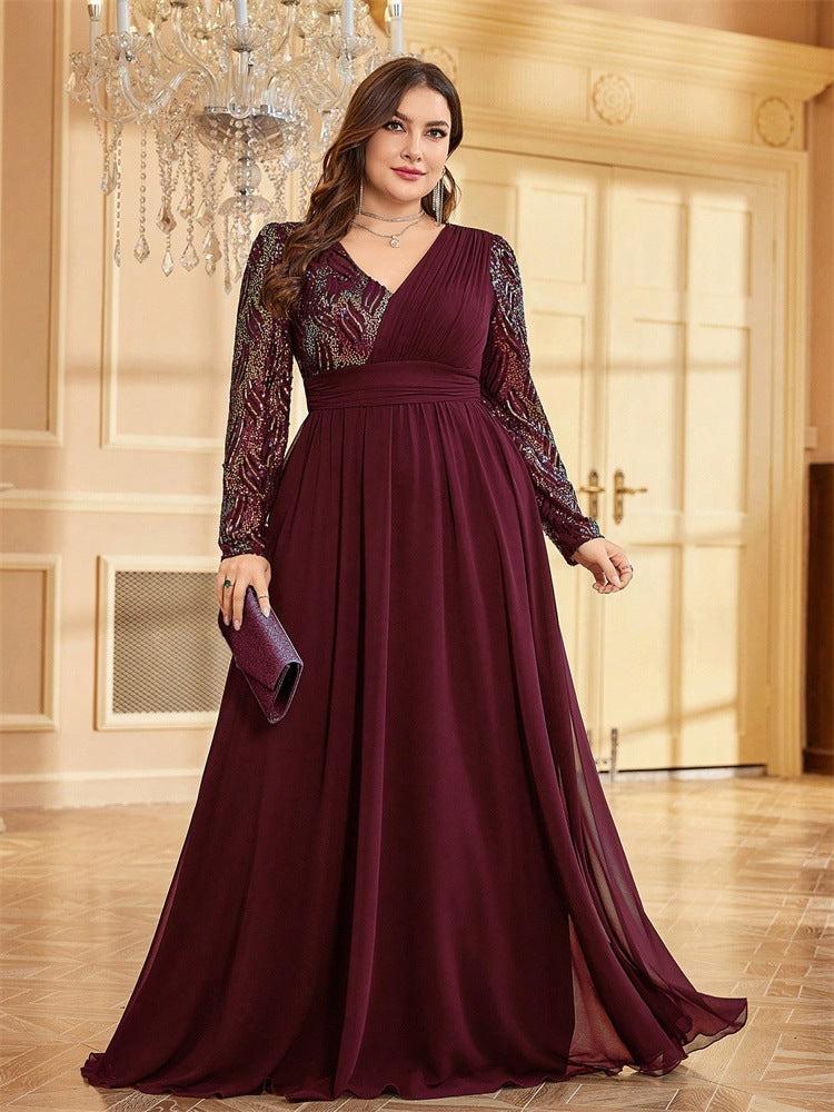 Long Sleeved Evening Dress Special Occasion Dress Burgundy