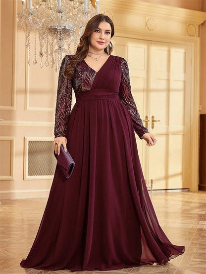 Long Sleeved Evening Dress Special Occasion Dress Burgundy