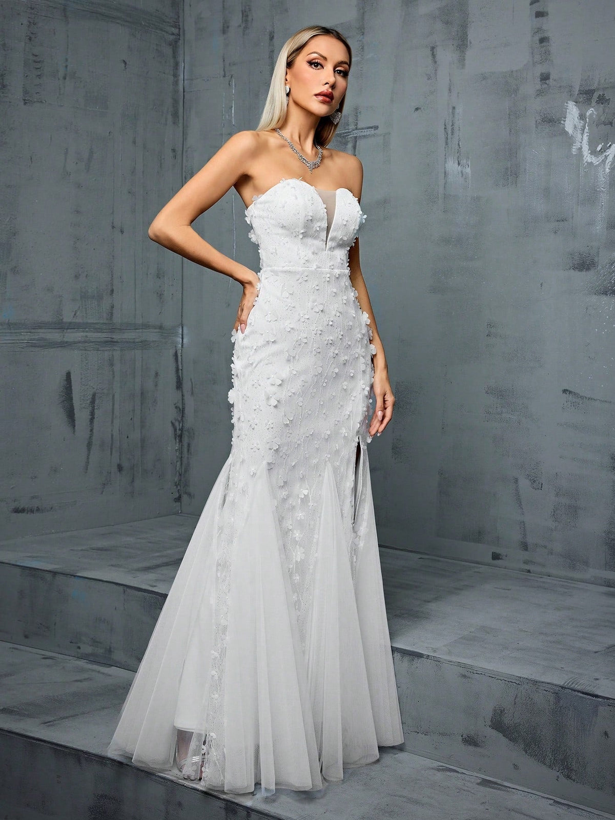 Strapless Evening Dress V neck Gauzy Gown Cocktail Party Weddings White