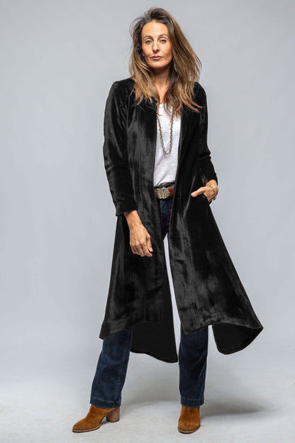 Velvet Long Split Long Coat Black