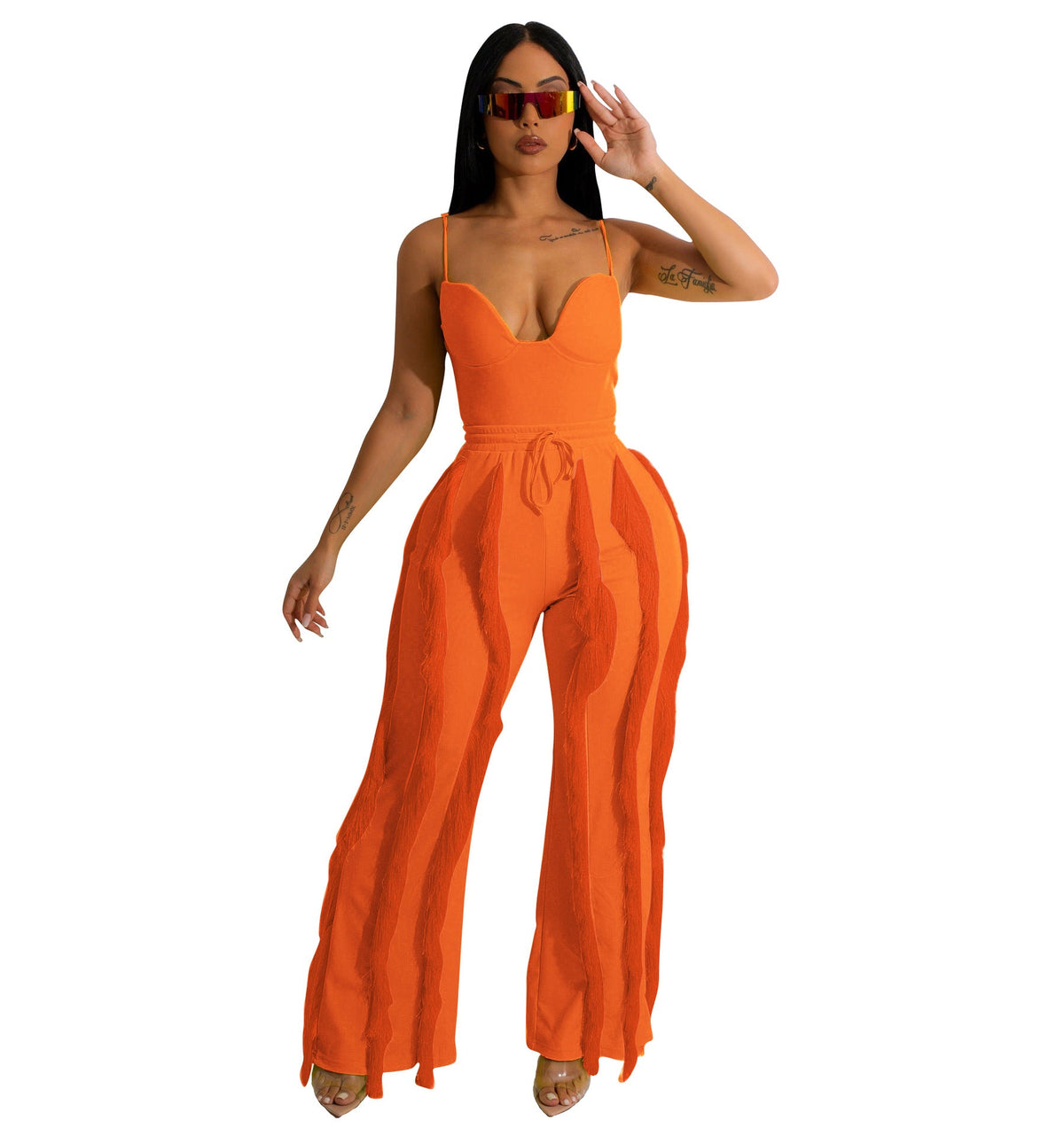 Tassel Lace Sling Jumpsuit Orange