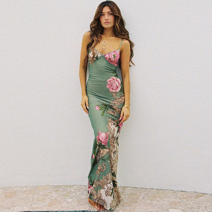Julissa Slim Fit Printing Slip Dress Women Green
