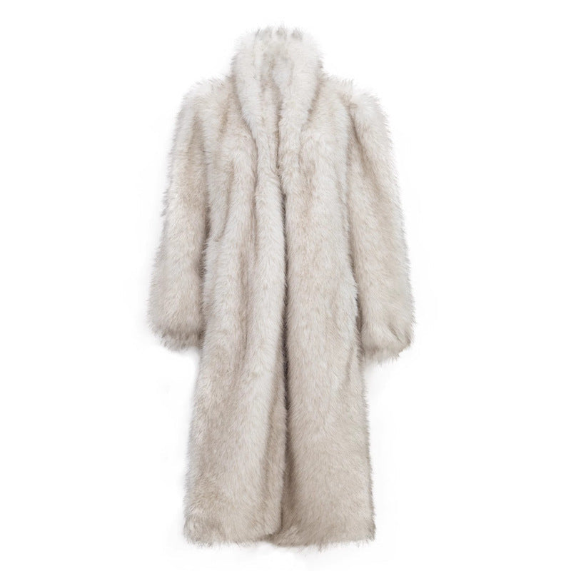 Raccoon Fur Loose Casual Long Coat White