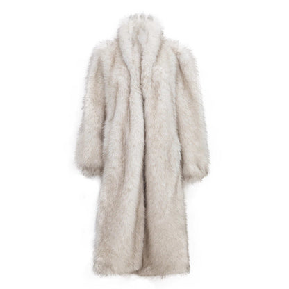 Raccoon Fur Loose Casual Long Coat White