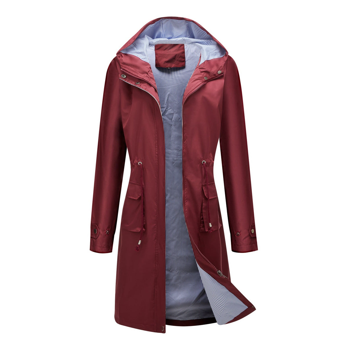 Long Casual Trench Coat Women Waterproof Burgundy