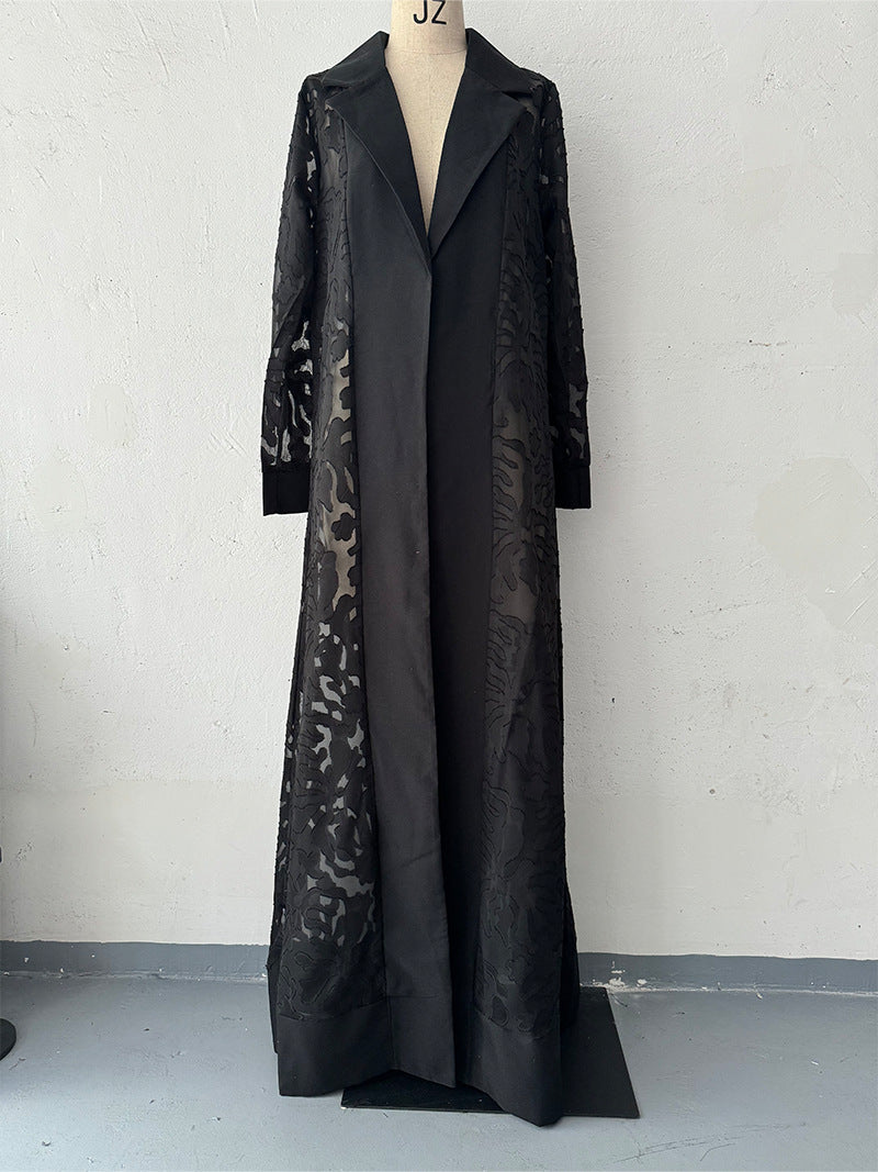 Hollow Out Casual Trench Coat Black