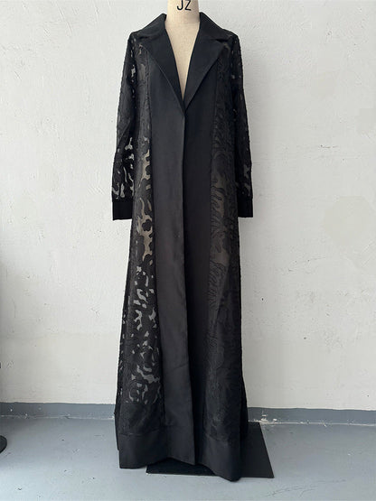 Hollow Out Casual Trench Coat Black