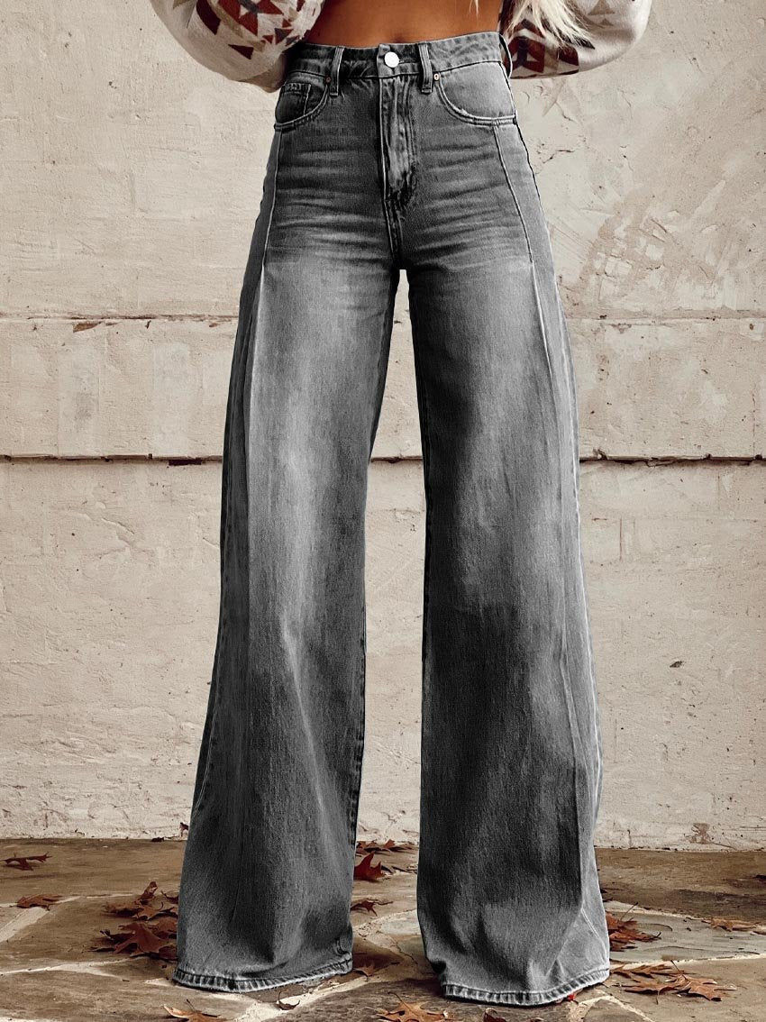 Clidress Vintage Wide Leg Denim Feel Pants
