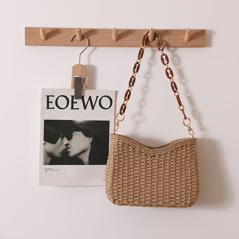 Hand Crochet Woven Bag Shoulder Mini Messeneger Bag One Size New Year Crescent Coffee