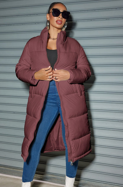 Solid Zipped Long Cotton Jacket