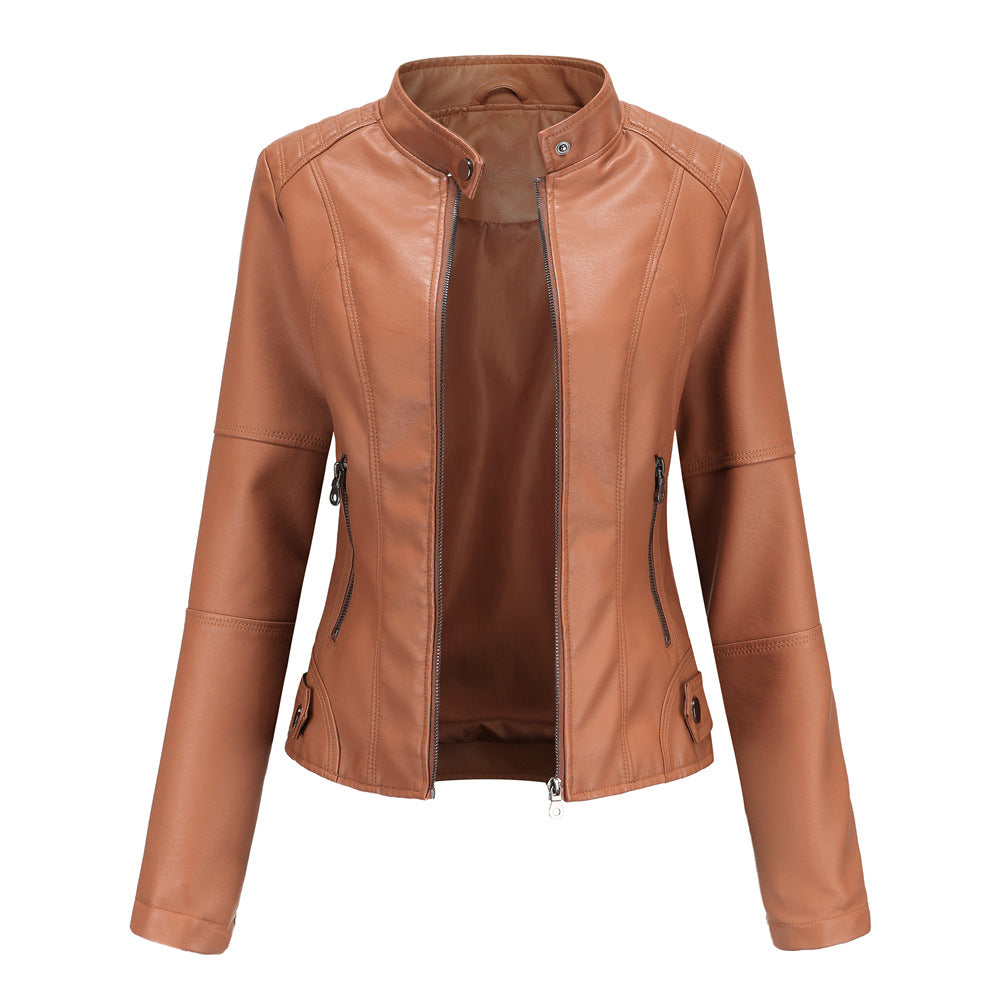 Versatile Slim Biker Jacket Camel