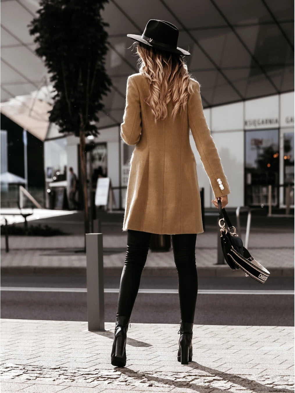 Clidress Frenchy Double Breasted Lapel Neck Overcoat