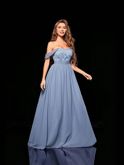 Off Shoulder Tube Top Evening Dress Special Occasion Birthday Party Evening Dress for Women Blue
