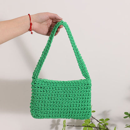 Small Shoulder Bag Clutch Versatile Handbag One Size Cotton Thread Shoulder Green