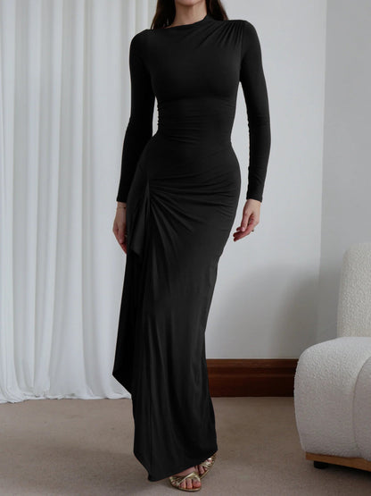 Clidress O Neck Wrap Maxi Full Dress